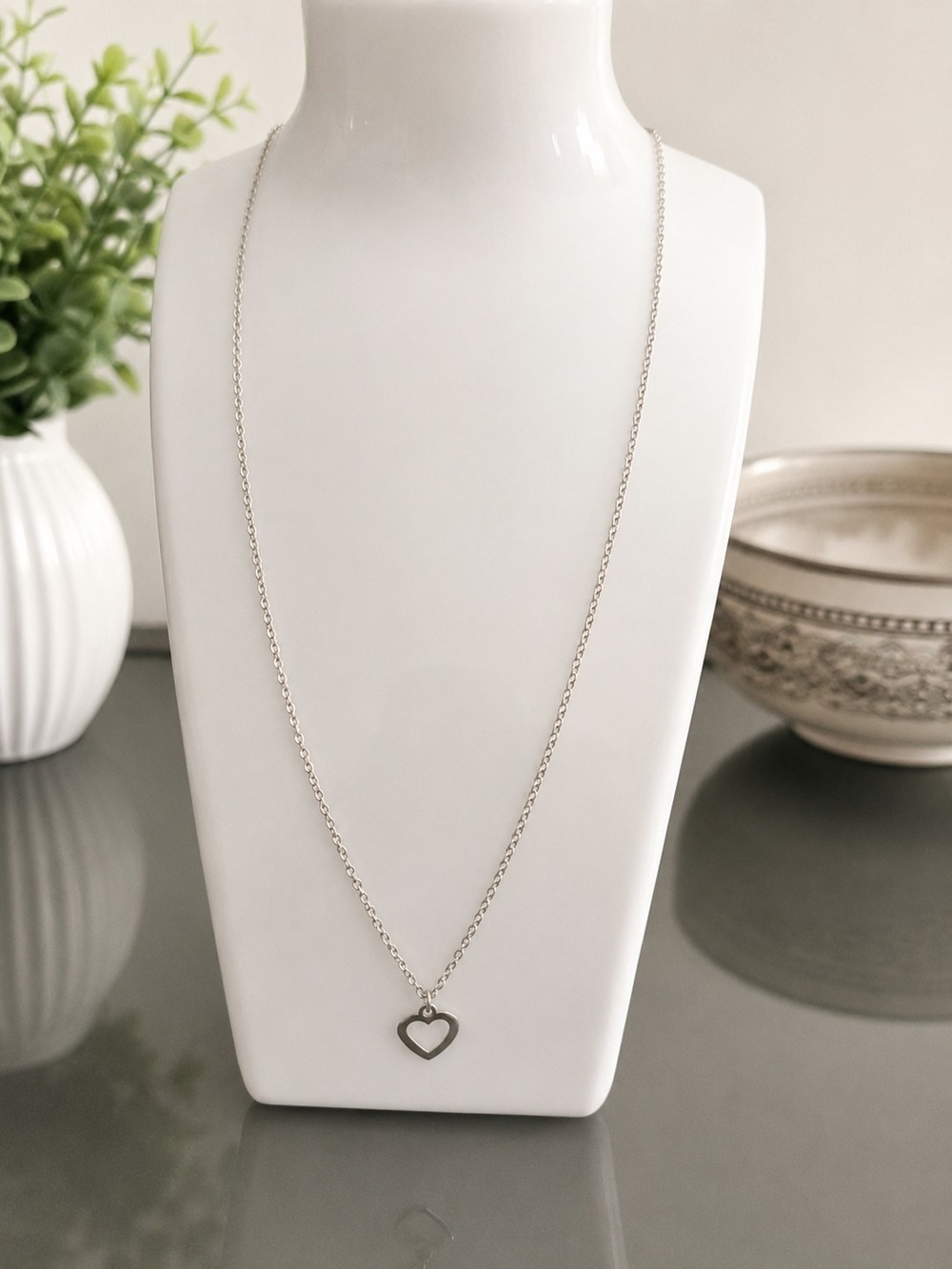 Silver Heart Pendant Necklace Women Jewelry